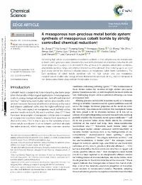 Synthesis of Mesoporous Cobalt Boride by Strictly