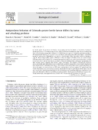 Antipredator Behavior of Colorado Potato Beetle Larvae Differs by Instar and Attacking Predator