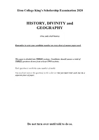 HISTORY, DIVINITY and GEOGRAPHY