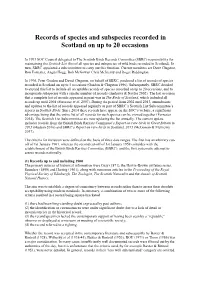 Records of Species and Subspecies Recorded in Scotland on up to 20 Occasions