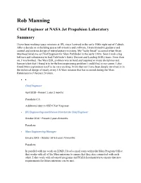 Rob Manning Chief Engineer at NASA Jet Propulsion Laboratory Summary