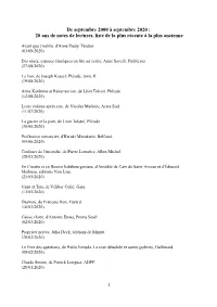 20 Ans De Notes De Lectures, Liste De La Plus Récente À La Plus Ancienne