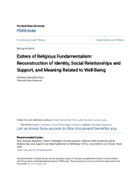 Exiters of Religious Fundamentalism: Reconstruction of Identity, Social Relationships and Support, and Meaning Related to Well-Being