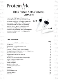 Hifliq Protein a FPLC Columns User Guide