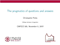 The Pragmatics of Questions and Answers