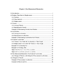 Chapter 4 One Dimensional Kinematics