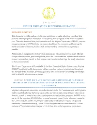 Higher Education Reopening Guidance
