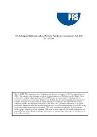 The Telangana Rights in Land and Pattadar Pass Books (Amendment) Act, 2018 Act 1 of 2018