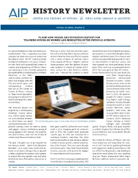 History Newsletter Center for History of Physics Niels Bohr Library & Archives