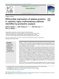 Differential Expressions of Plasma Proteins in Systemic Lupus