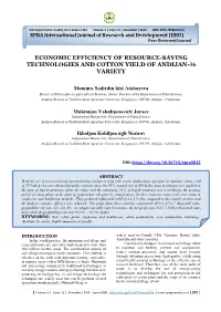Economic Efficiency of Resource-Saving Technologies and Cotton Yield of Andijаn-36 Variety