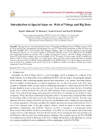 Introduction to Special Issue On: Web of Things and Big Data