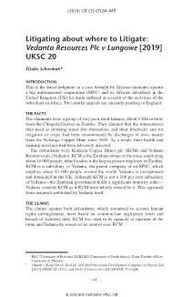 Litigating About Where to Litigate: Vedanta Resources Plc V Lungowe [2019] UKSC 20