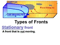 Types of Fronts Stationary Front a Front That Is Not Moving