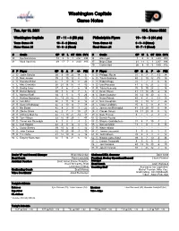 Washington Capitals Game Notes