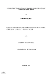 Correlates of Recidivism Among Released Prisoners, a Study of Kakamega County, Kenya
