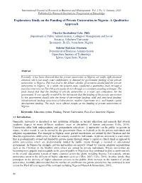 Exploratory Study on the Funding of Private Universities in Nigeria: a Qualitative Approach