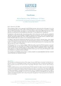 Press Release Nature Germany Index: TU9 Alliance in 2Nd Place