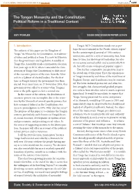The Tongan Monarchy and the Constitution: Political Reform in a Traditional Context