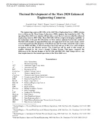 Thermal Development of the Mars 2020 Enhanced Engineering Cameras