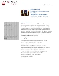 14373 Management of Small Businesses Fall 2014 Syllabus and Course Overview