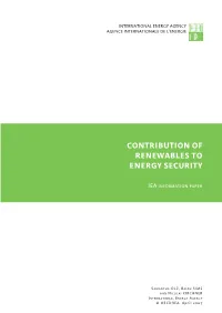 Contribution of Renewables to Energy Security