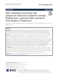 DNA Methylation Associated with Postpartum Depressive Symptoms Overlaps Findings from a Genome-Wide Association Meta-Analysis of Depression Dana M