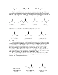 Experiment 7 – Aldehydes, Ketones, and Carboxylic Acids