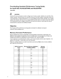 Overclocking Assistant (Performance Tuning Guide) for Intel® NUC Kit Nuc8i7hnk and Nuc8i7hvk Objective Memory Overclock Perfor