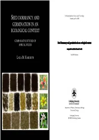 Seed Dormancy and Germination in an Ecological Context ANNUAL WEEDS Comparative Studies of Annual Weeds