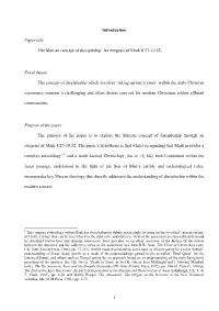 1 Introduction Paper Title the Marcan Concept of Discipleship: An