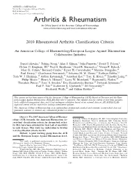 2010 Rheumatoid Arthritis Classification Criteria