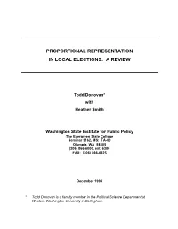 Proportional Representation in Local Elections: a Review
