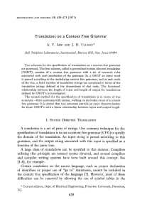 Translations on a Context Free Grammar A. V. AHO and J. D