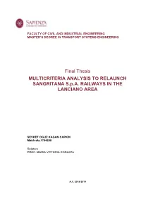 Final Thesis MULTICRITERIA ANALYSIS to RELAUNCH SANGRITANA S.P.A. RAILWAYS in the LANCIANO AREA