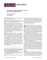 Hemodynamic Stability During Labor and Delivery with Continuous Epidural Infusion
