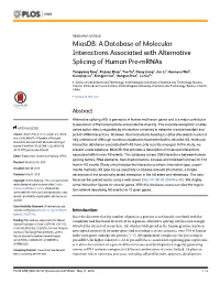 Miasdb: a Database of Molecular Interactions Associated with Alternative Splicing of Human Pre-Mrnas