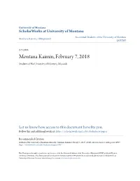 Montana Kaimin, February 7, 2018 Students of the University of Montana, Missoula