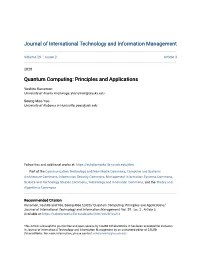 Quantum Computing: Principles and Applications