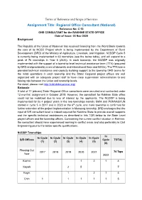 Regional Office Consultant (National) Reference No: C 53 ONE CONSULTANT for the RAKHINE STATE OFFICE Date of Issue: 03 Nov 2020 Background