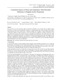 Contextual Aspects of Style and Translation: with Particular Reference to English-Arabic Translation