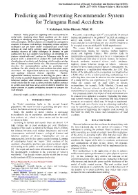 Predicting and Preventing Recommender System for Telangana Road Accidents