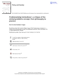 Problematizing 'Wickedness': a Critique of the Wicked Problems Concept
