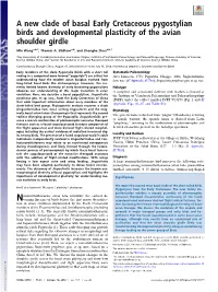 A New Clade of Basal Early Cretaceous Pygostylian Birds and Developmental Plasticity of the Avian Shoulder Girdle