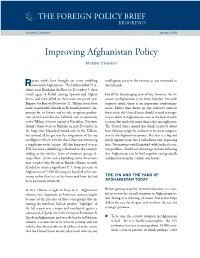 Improving Afghanistan Policy Michael O’Hanlon