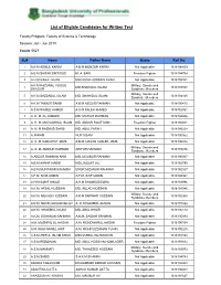 List of Eligible Candidates for Written Test