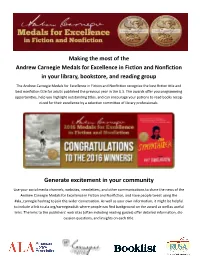 Making the Most of the Andrew Carnegie Medals for Excellence in Fiction and Nonfiction in Your Library, Bookstore, and Reading Group