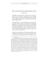 THE CONSTITUTIONAL IRRELEVANCE of ART, Brian Soucek