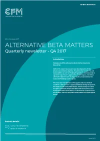 ALTERNATIVE BETA MATTERS Quarterly Newsletter - Q4 2017