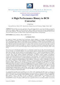 A High Performance Binary to BCD Converter